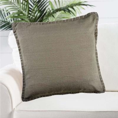 Solid Color Embroidered Edges Cotton Throw Pillow