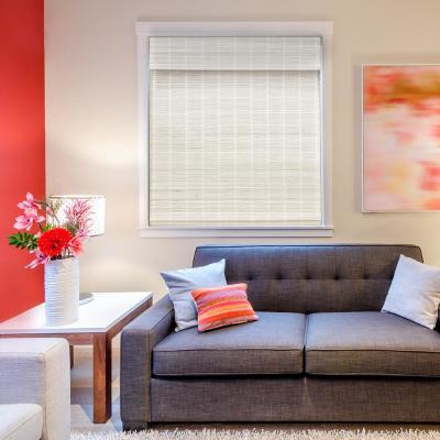 Cordless White Light Filtering Textured Bamboo Roman Shade Window Blinds