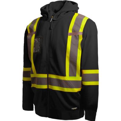 Men's Black High-Visibility Detachable Hood Reflective Safety Hoodie