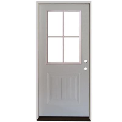 Premium 4 Lite Plank Panel Primed White Steel Prehung Front Door