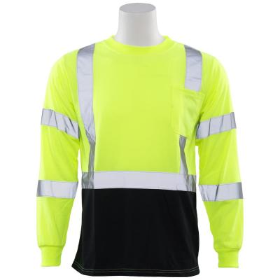 9804S Class 3 Long Sleeve Hi-Viz Lime/Black Bottom Unisex Poly Jersey T-Shirt