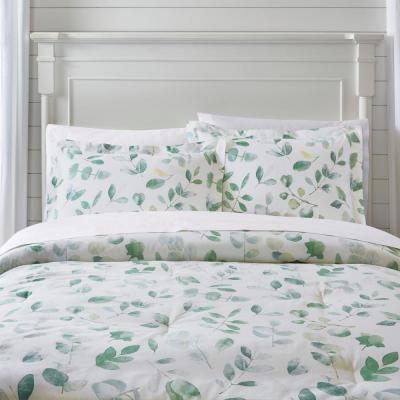 Viola 3-Piece Green and White Watercolor Botanical Comforter Set