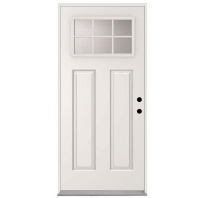 Clear 6-Lite Glass White Primed Steel Prehung Front Door with 4 in. Wall