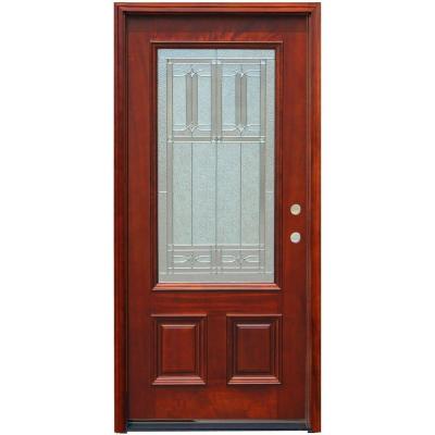 Traditional 3/4 Lite Stained Mahogany Wood Prehung Front Door