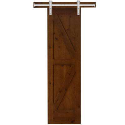 Rustic 2 Panel Stained Knotty Alder Interior Barn Door Slab With Sliding Door Hardware