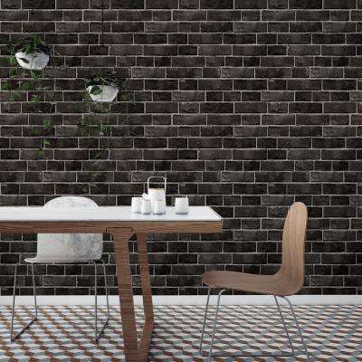 L Stick Brick Wallpaper Home Decor The Depot Textured Brick Ebony Self Adhesive Removable Wallpaper