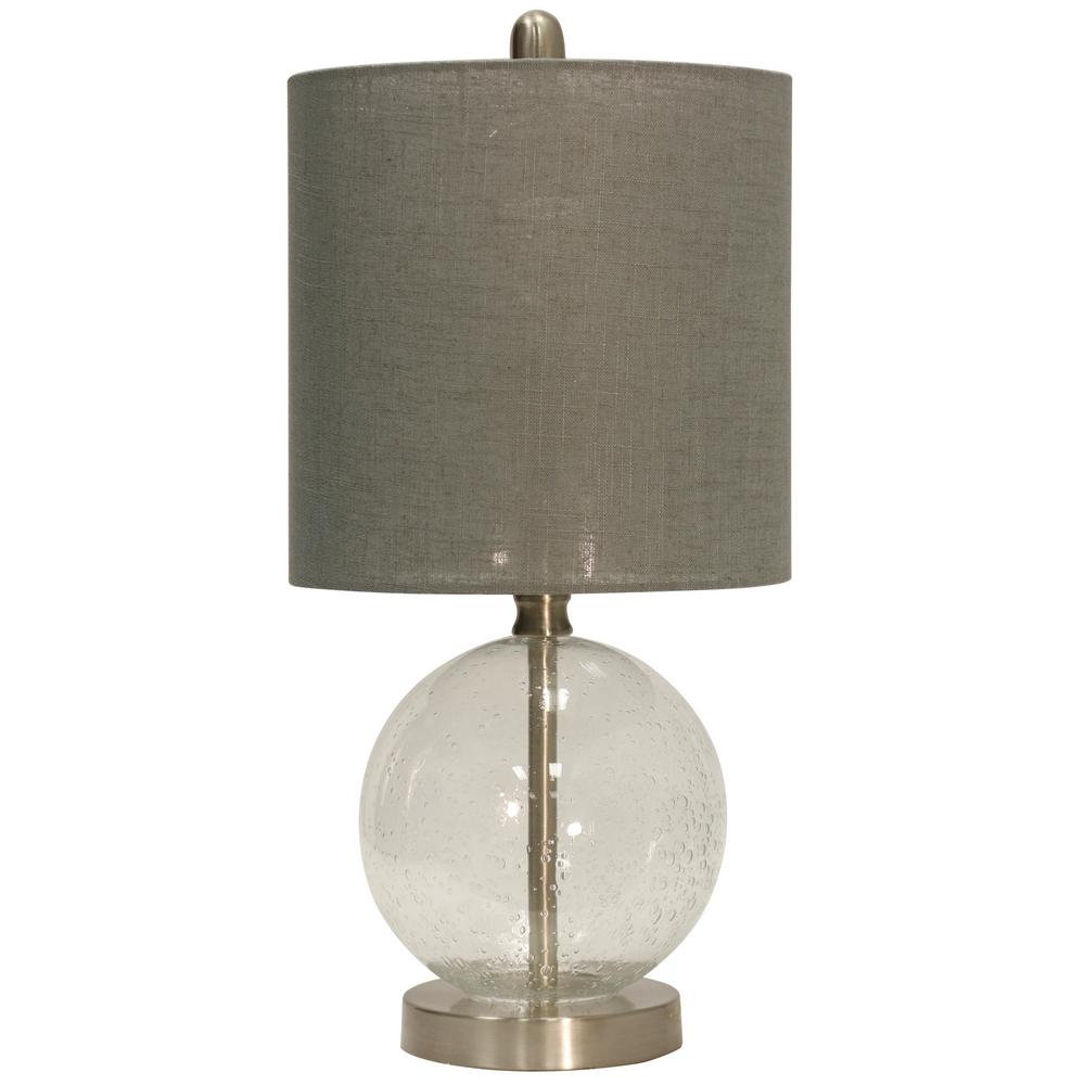 Stylecraft 19 In Seeded Glass Table Lamp With Gray Hardback Fabric Shade