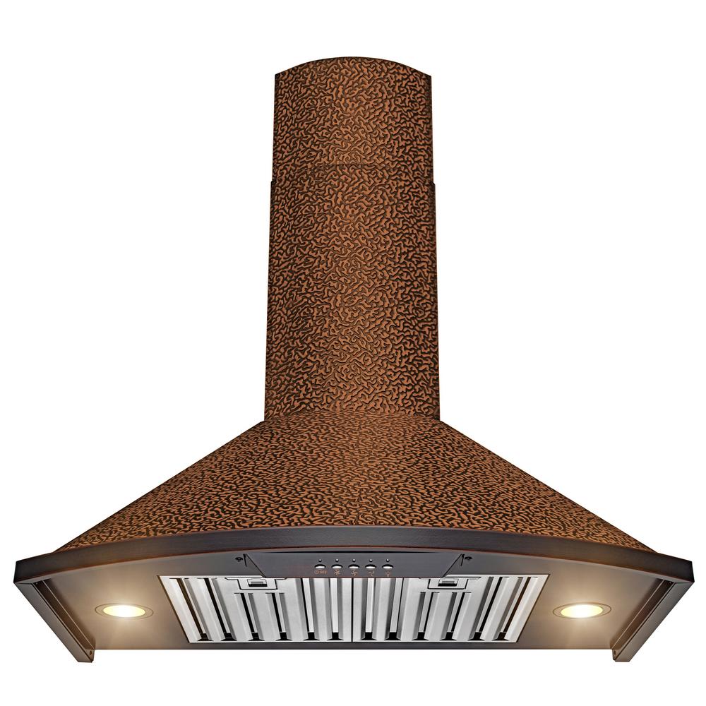 AKDY 30 in. Convertible Kitchen Wall Mount Range Hood in Embossing Copper with Halogen and Push ...