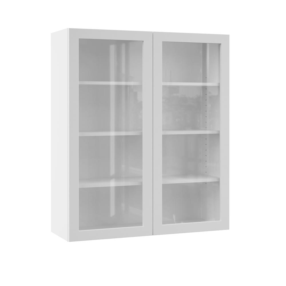 Hampton Bay Designer Series Edgeley Assembled 36x42x12 In Wall Kitchen Cabinet With Glass Doors White