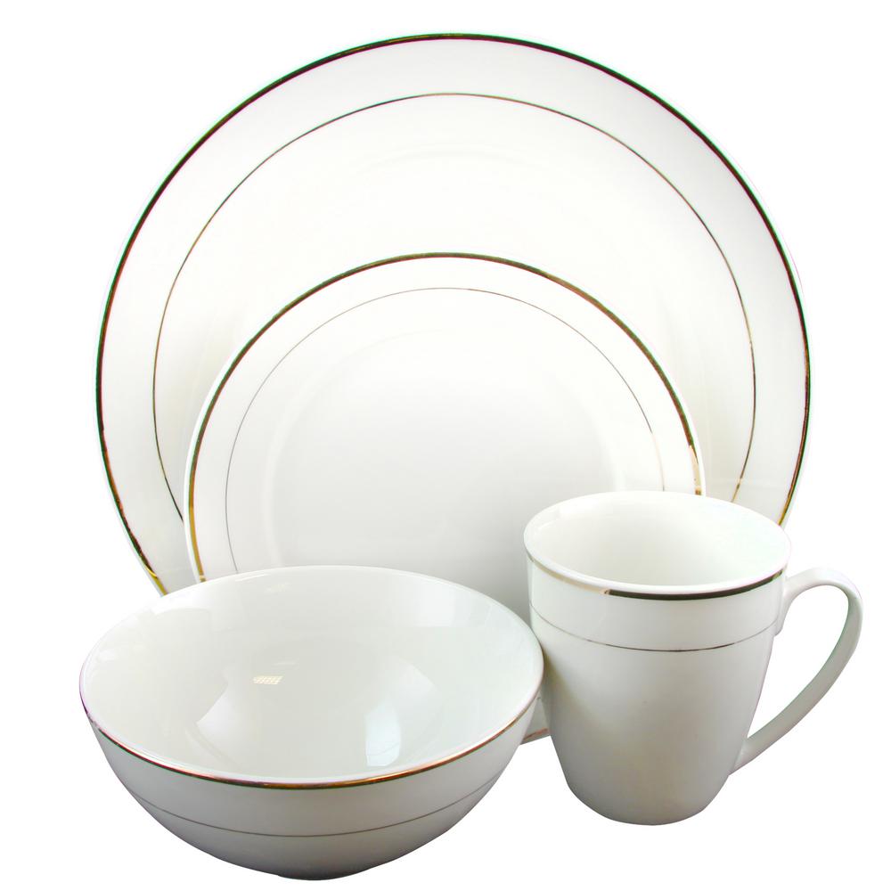 GIBSON HOME Palladine 16-Piece White Double Gold Banded Dinnerware ... GIBSON HOME Palladine 16-Piece White Double Gold Banded Dinnerware ...