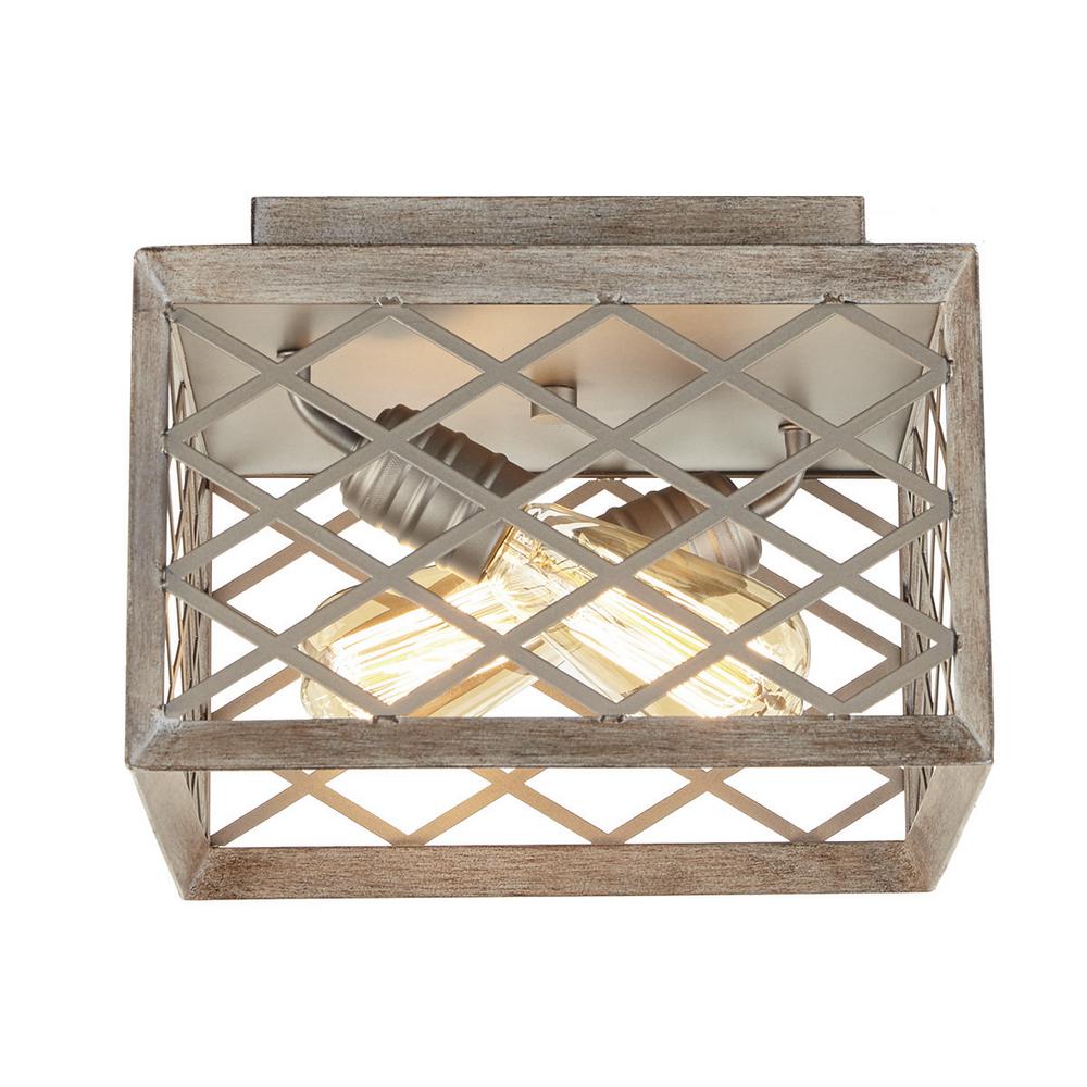 Wallace Manor Collection 11 In 2 Light Gilded Pewter Flush Mount With Interweaving Cage Frame