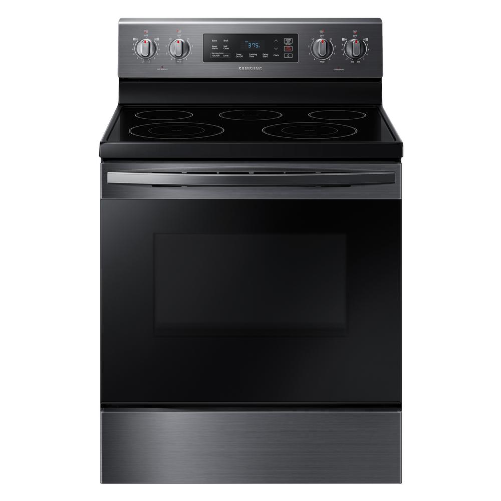 Samsung 30 In 5 9 Cu Ft Freestanding Electric Range With Self Cleaning And 5 Burners In Black Stainless Steel Ne59t4311sg The Home Depot