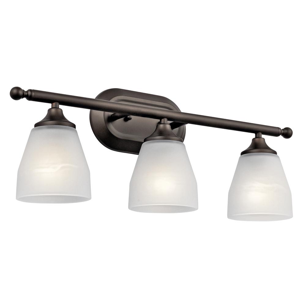 Kichler Ansonia 8 In 3 Light Old Bronze Vanity Light With Etched Glass Shade 5448oz The Home Depot