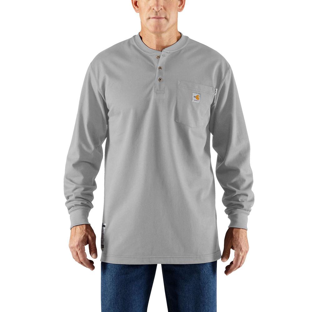 Carhartt Men's Tall Large Light Gray FR Force Cotton Long Sleeve Henley