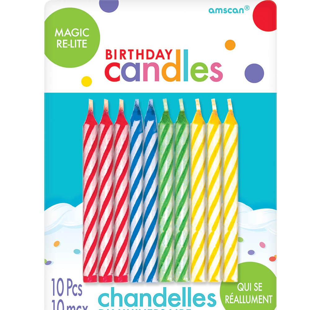 Red Yellow Blue Range of colours -Pink 10 Pack Spiral Cake Candles Green