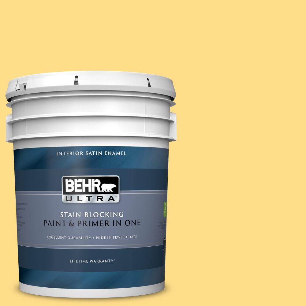 BEHR ULTRA 5 gal. 330B5 Yellow Corn Satin Enamel