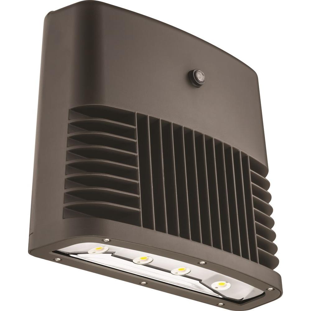 Lithonia Lighting Dark Bronze 150 Watt 5000k Daylight White Photocell Dusk To Dawn Outdoor Led Low Profile Wall Pack Light