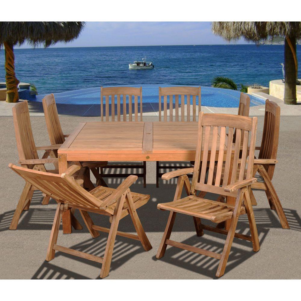 Amazonia Eiffel Square 9 Piece Solid Teak Patio Dining Set