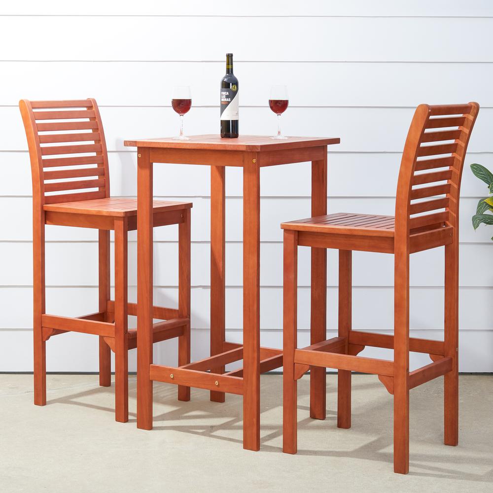 Vifah Malibu Outdoor 3 Piece Wood Square Bar Height Bistro Set