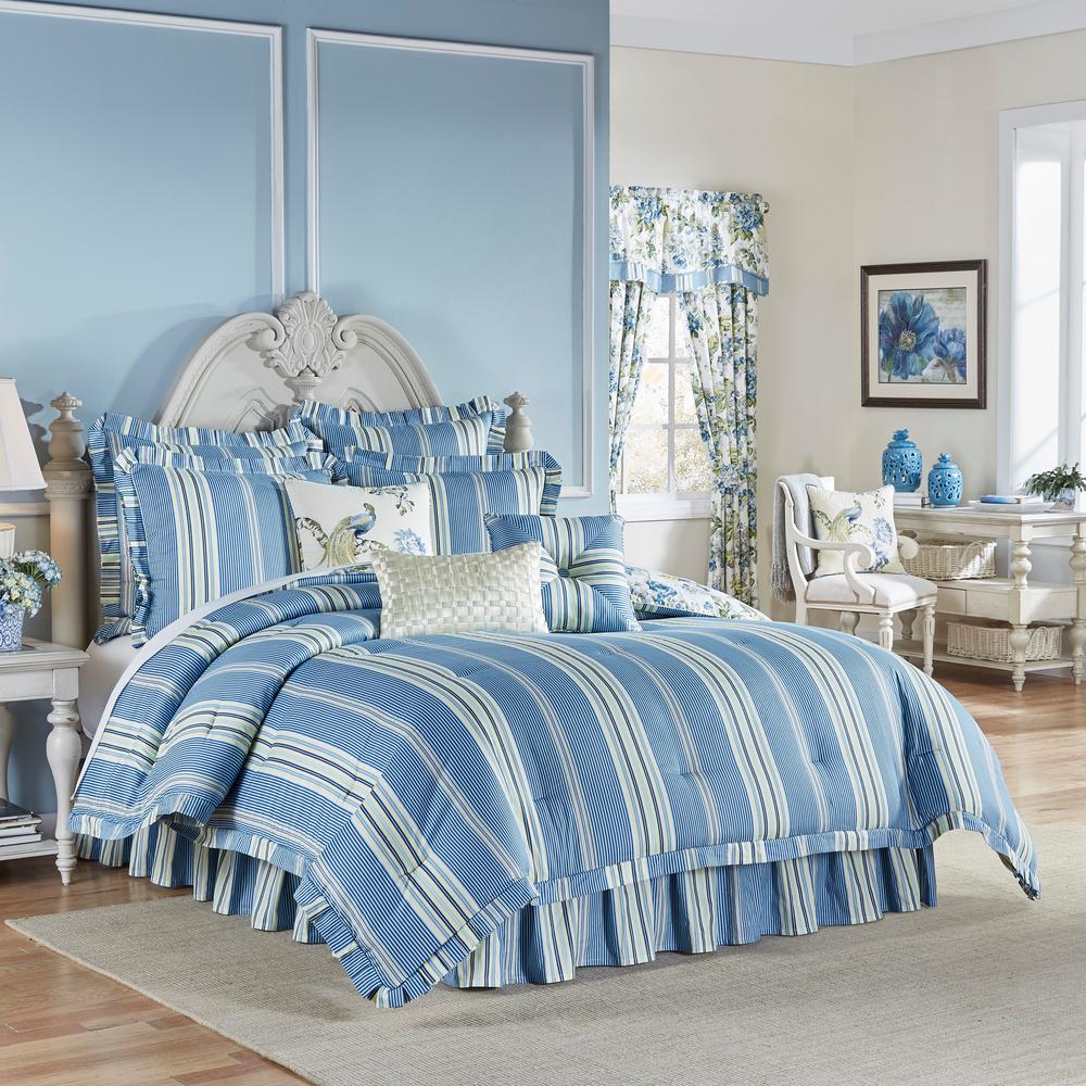 Waverly Floral 4 Piece Porcelain Stripes King Comforter Set