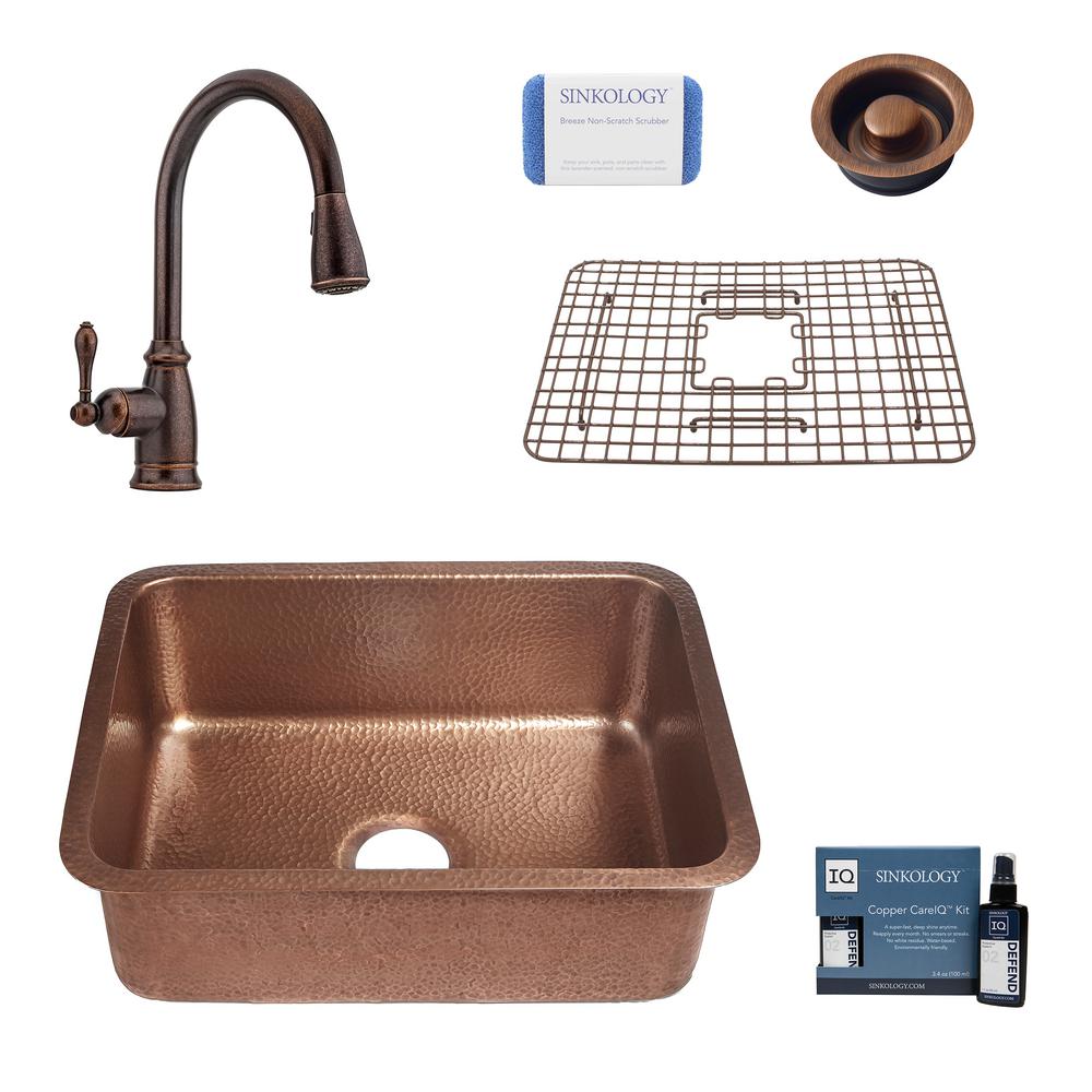 Sinkology Renoir All In One Undermount Copper 23 Single Bowl Kitchen Sink With Pfister Bronze Faucet And Drain