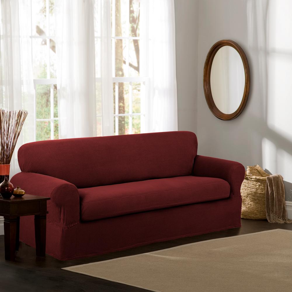 Reeves Stretch Red 2Piece Sofa Slipcover 4100801jRED The Home Depot