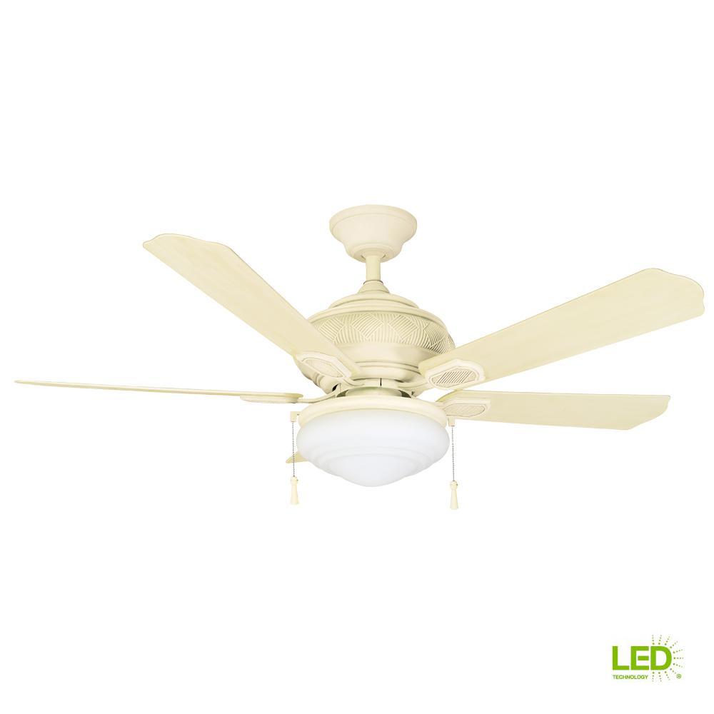 Hampton Bay Portsmouth 52 In Led Indoor Outdoor Vintage White Ceiling Fan With Light Kit