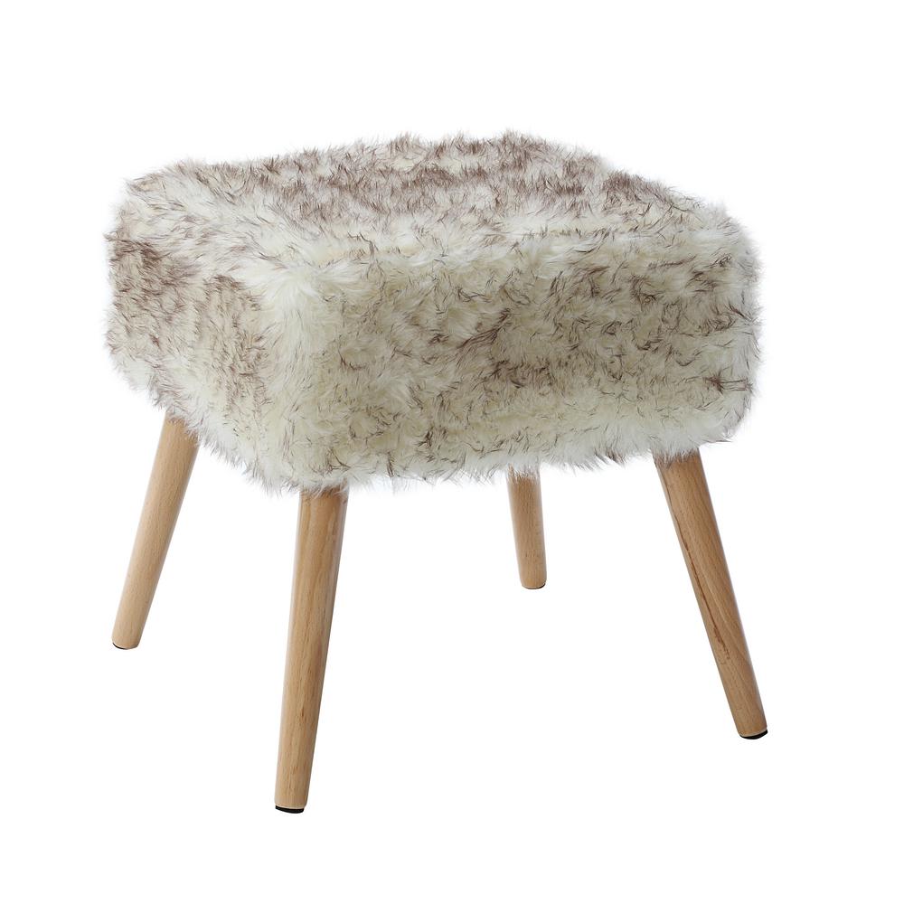 Neu Home Cream Square Faux Fur Stool 87991w1p The Depot Neu Home Cream Square Faux Fur Stool