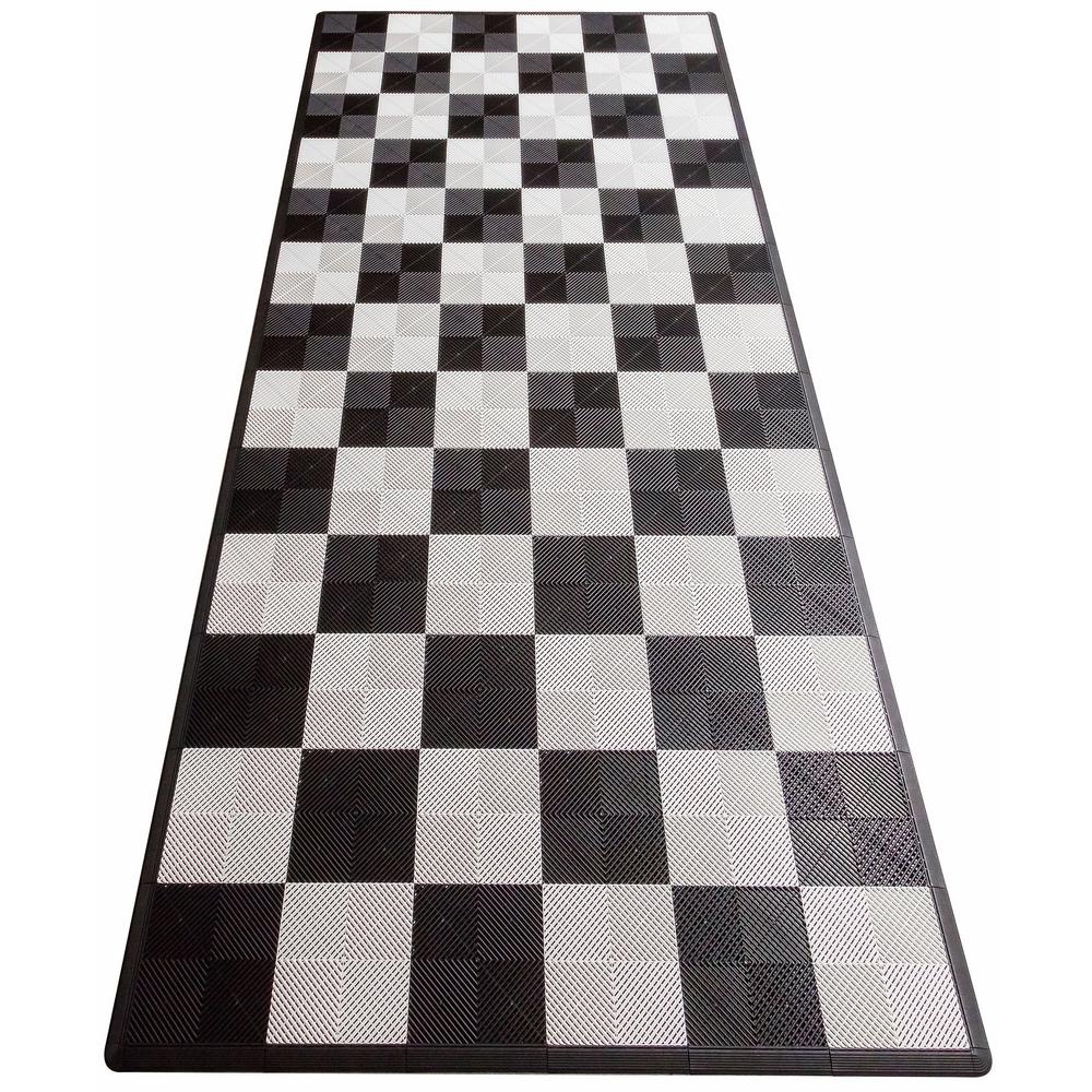 Swisstrax Black And White Checkered Single Car Pad Ribtrax Modular Tile Flooring 134 Sq Ft Case