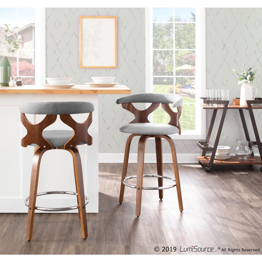 Gardenia Mid-Century Modern Adjustable Barstool with Swivel in Walnut and Orange by Lumi Home