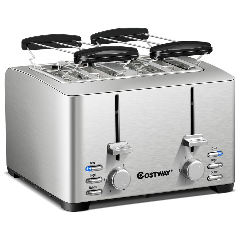 Costway 4Slice Stainless Steel ExtraWide Slot Toaster with Warming