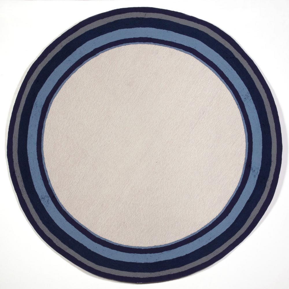 Finley Stripe Border Marine 8 ft. Round Indoor/Outdoor Area Rug