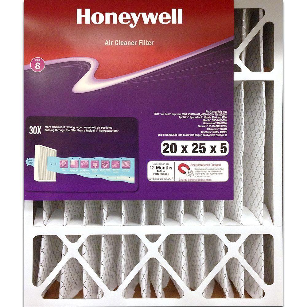 Honeywell 20 in. x 25 in. x 5 in. Cleaner Pleated FPR 8 Air Filter ...