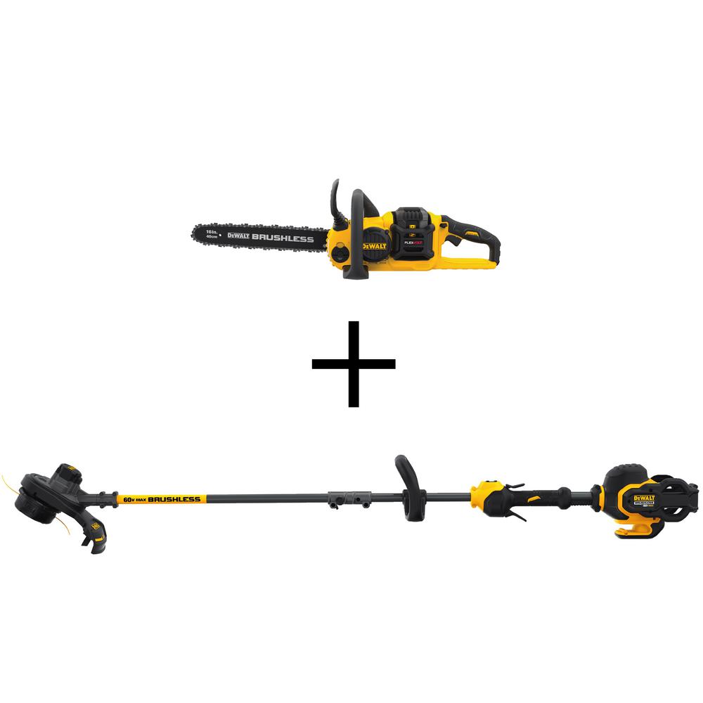 Dewalt 60 Volt Max Lithium Ion Cordless Flexvolt Brushless 16 In Chainsaw With Bonus Bare 15 In String Grass Trimmer