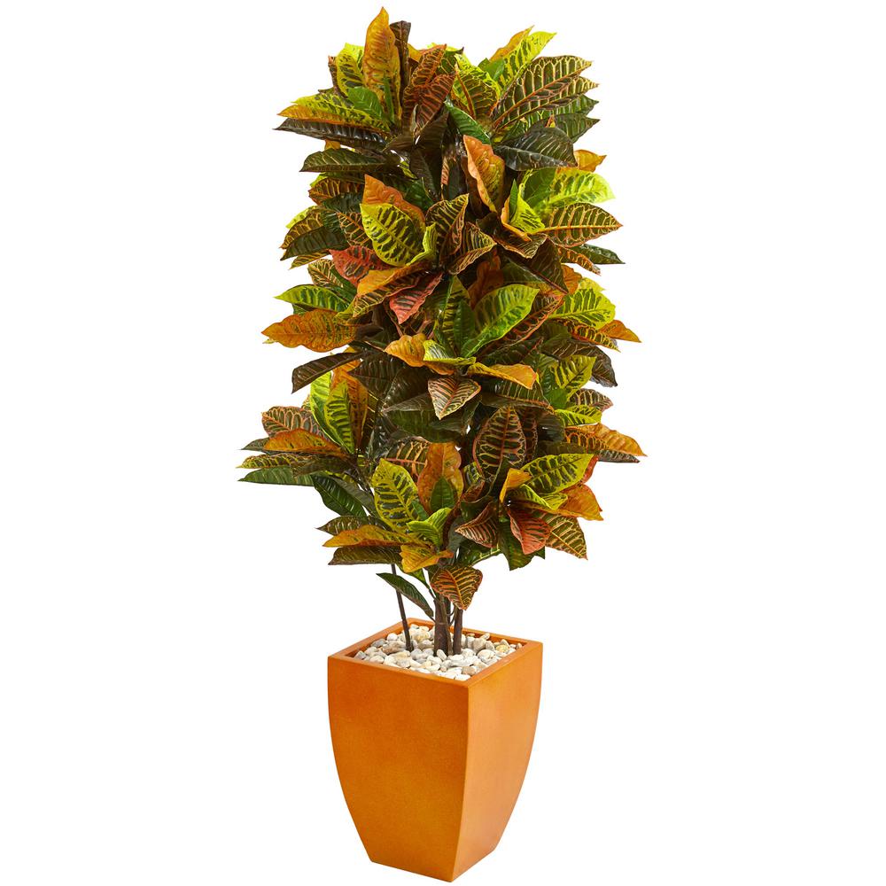 artificial plant croton indoor real orange planter ft nearly natural touch