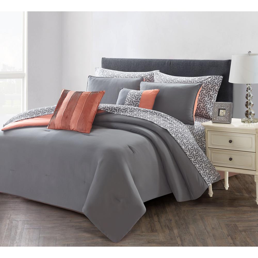 Brown Grey Jean 8 Piece Grey Queen Comforter Set Bg18jntp3 The Home Depot