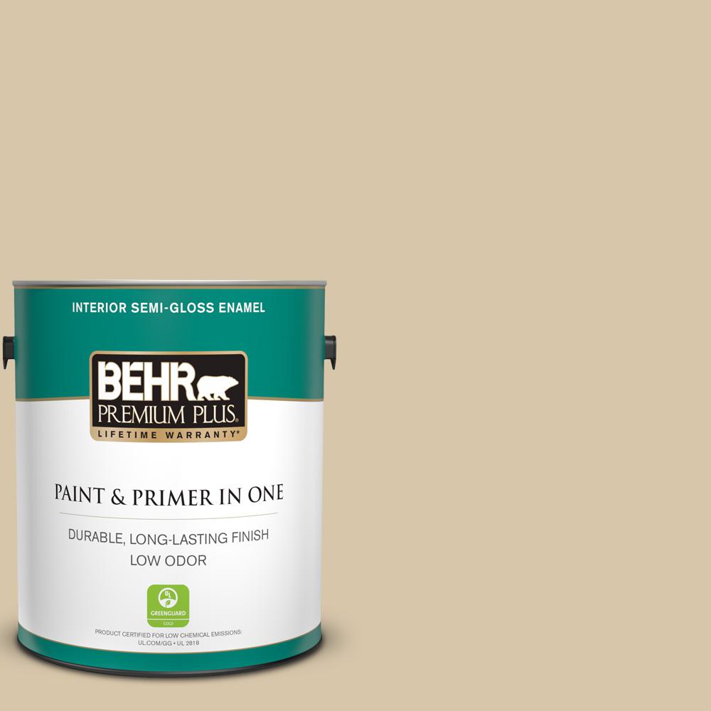 BEHR PREMIUM PLUS 1 gal. #MQ2-23 Almond Butter Semi-Gloss Enamel Low ...