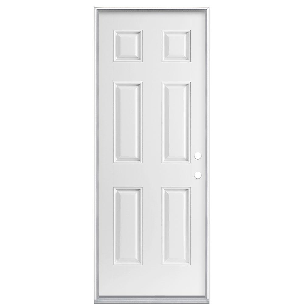 Masonite 30 in. x 80 in. 6-Panel Left Hand Inswing Primed White Smooth ...