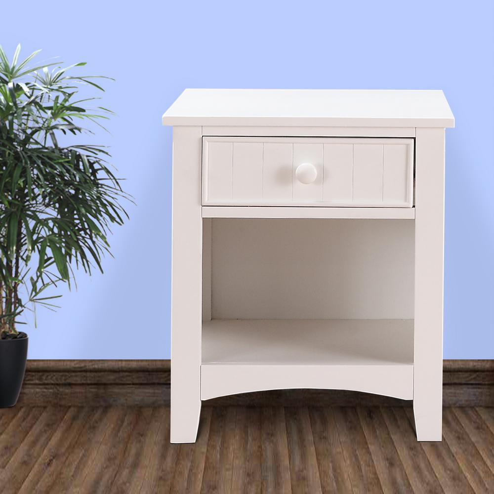 Benjara 1 Drawer White Wooden Nightstand With Bottom Open Shelf Bm171569 The Home Depot