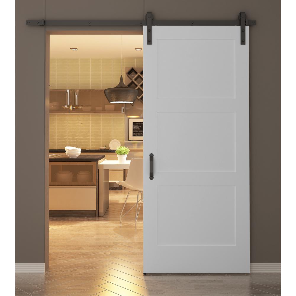 36 in. x 84 in. 3 Equal Panel Shaker Primed Wood Sliding ...