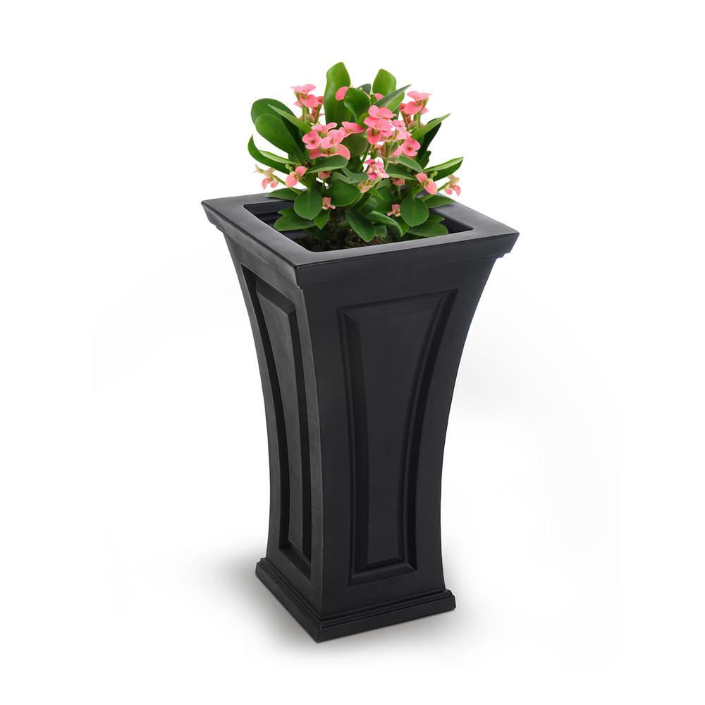 Black Plant Pots Planters The Home Depot Square Black Plastic Column Planter