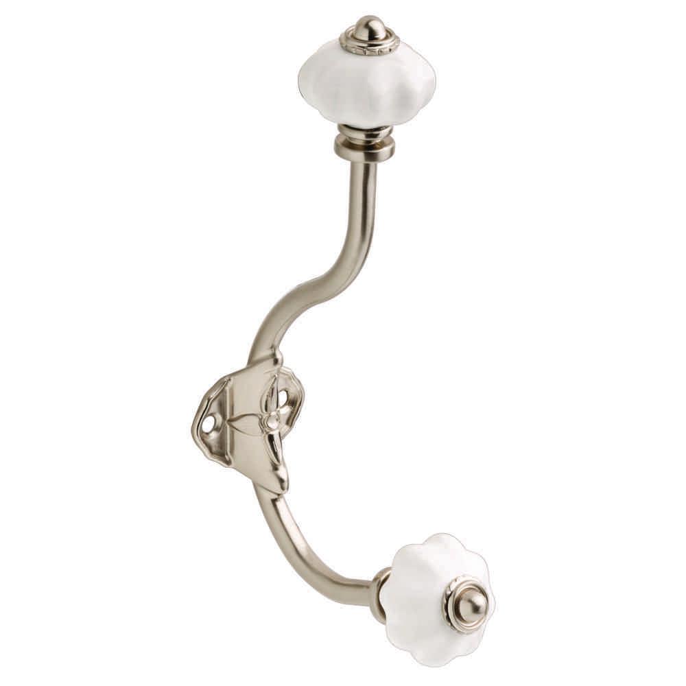 Liberty 63/4 in. Satin Nickel Coat Hook with White Ceramic Melon Knob