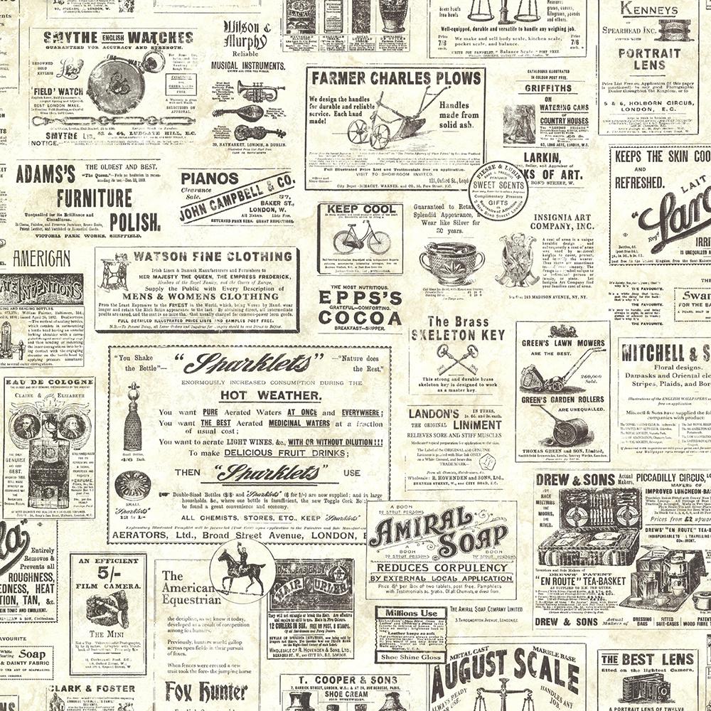 Chesapeake Adamstown Cream Vintage Newspaper Cream Wallpaper Sample Ctrsam The Home Depot