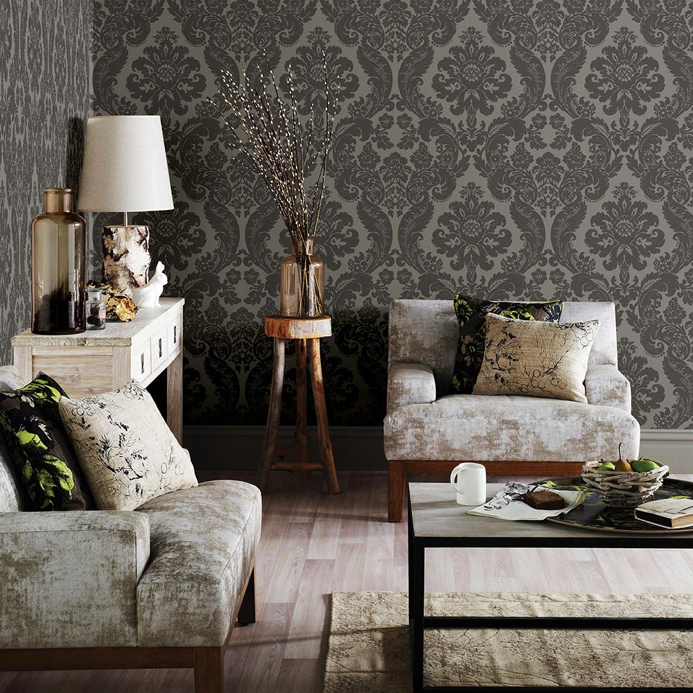 AStreet 56.4 sq. ft. Shadow Grey Damask Wallpaper276387313 The