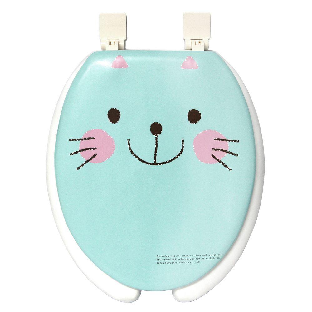 Happy Seat Cat Round Closed Front Toilet Seat in Blue and White052654 The Home Depot