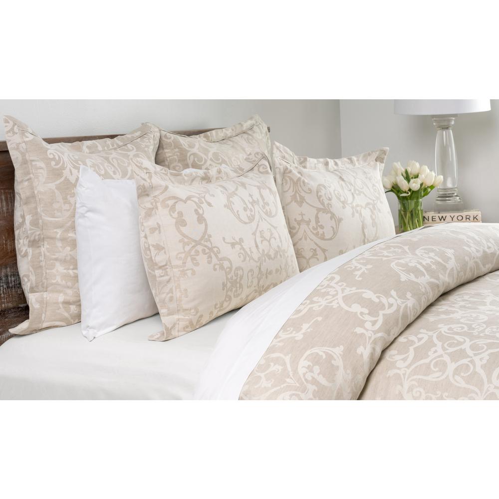 Lido Natural Floral King Linen Duvet Cover V021202 The Home Depot