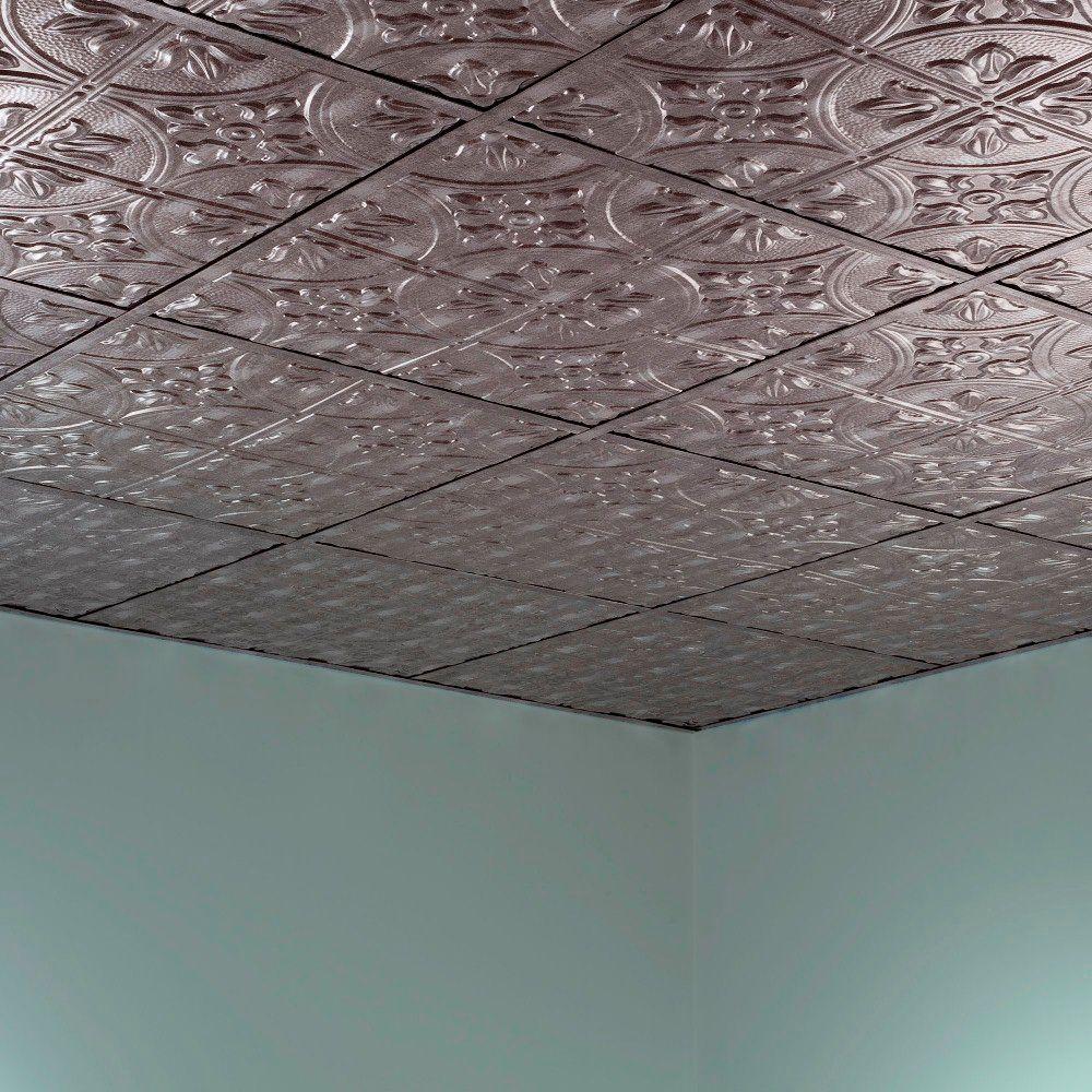 Fasade Traditional Style 2 2 Ft X 2 Ft Vinyl Lay In Ceiling Tile In Crosshatch Silver