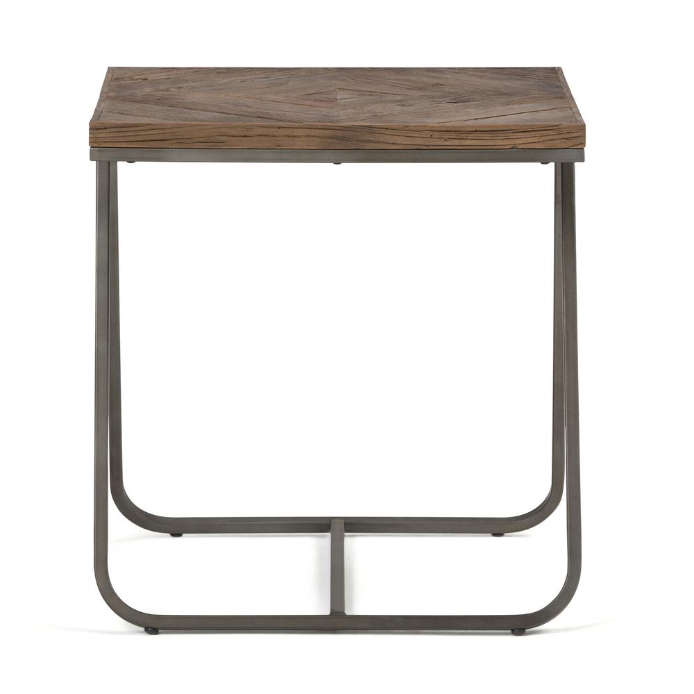 Simpli Home Hailey Solid Aged Elm Wood And Metal Square Modern Industrial End Side Table In Distressed Java Brown Wood Inlay Axchly 02 The Home Depot