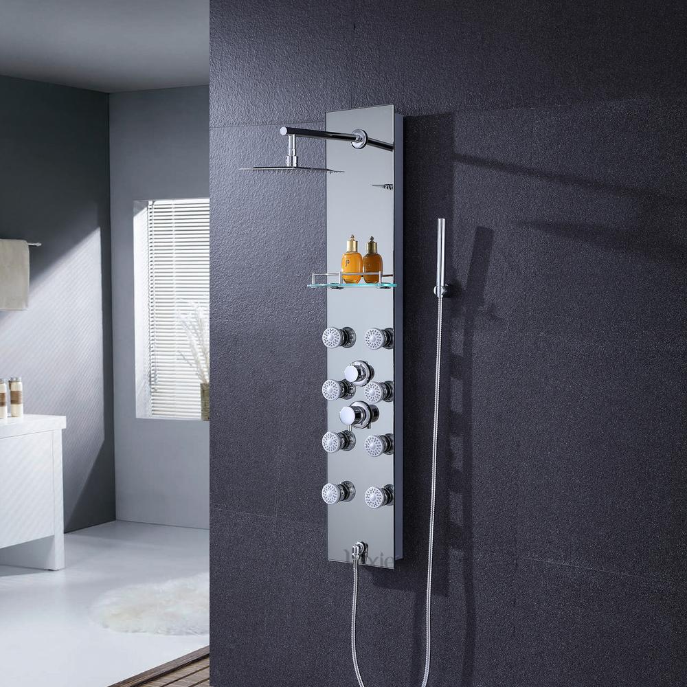 Luxier 51 Aluminum Safety Silver Tempered Gl Rainfall Shower Luxier 51 Aluminum Safety Silver Tempered Gl Rainfall Shower Panel Tower Rain Mage System Faucet