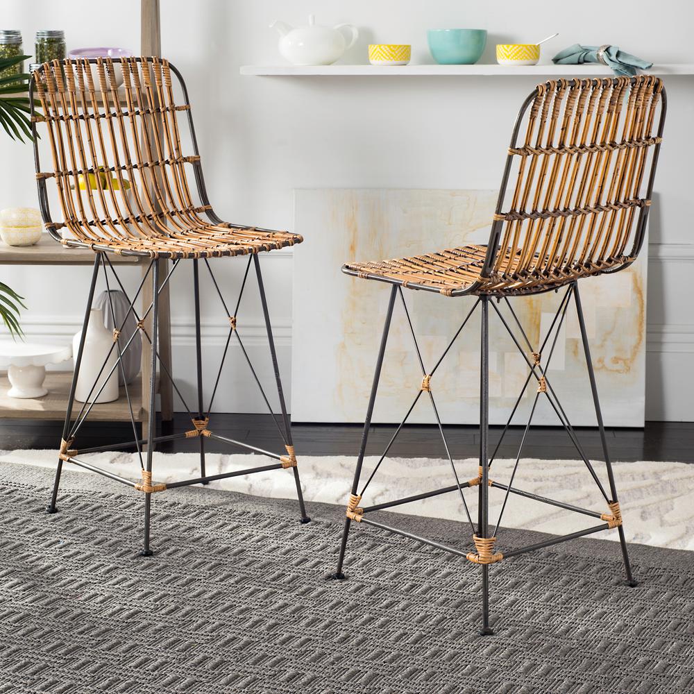 Safavieh Minerva 23 6 In Wicker Counter Stool Natural Brown Wash Wicker Counter Stool In Natural Brown Wash